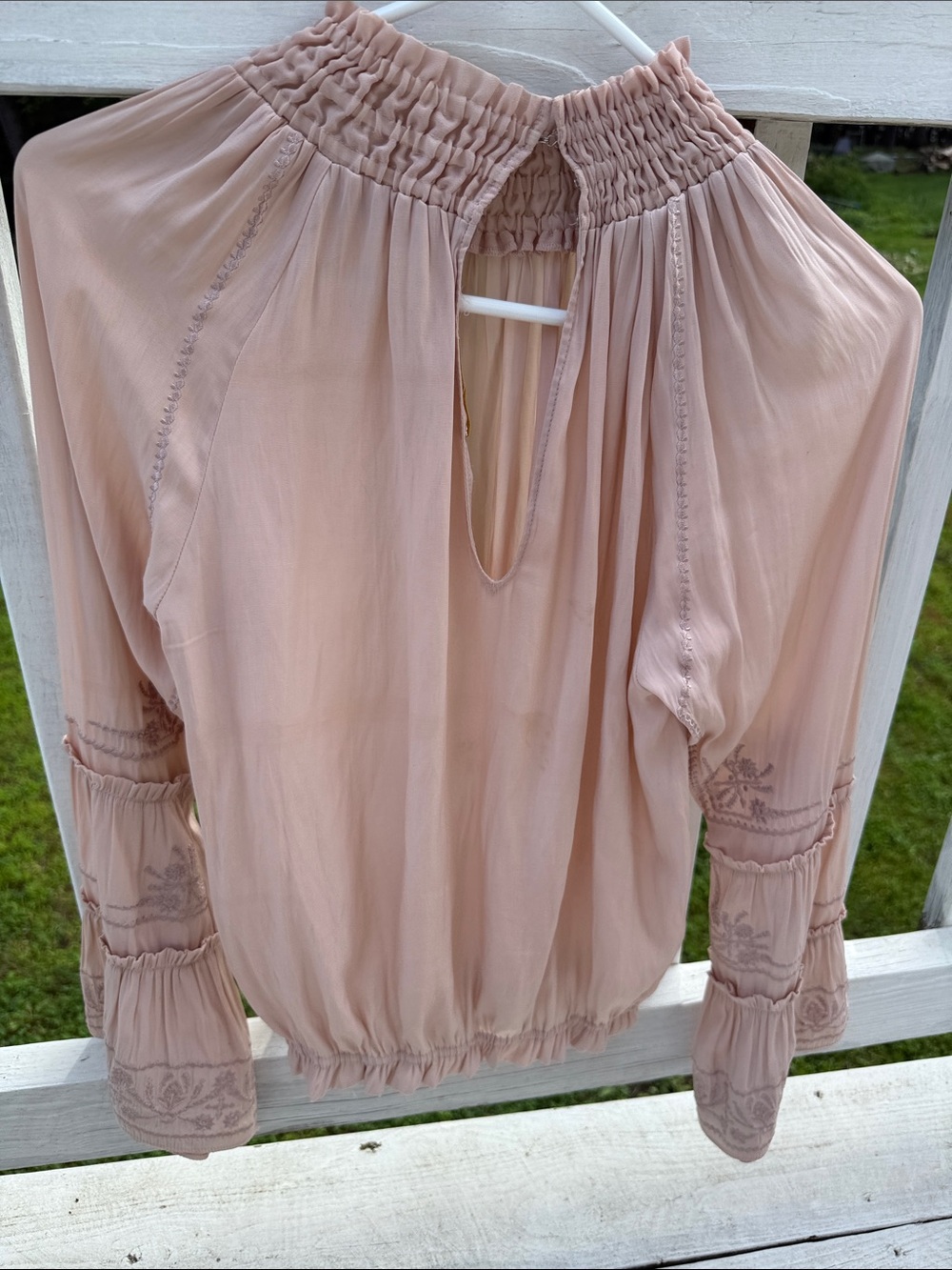 Ramy Brook Smocked Neck Blush Top Flare sleeves - Picture 3 of 3
